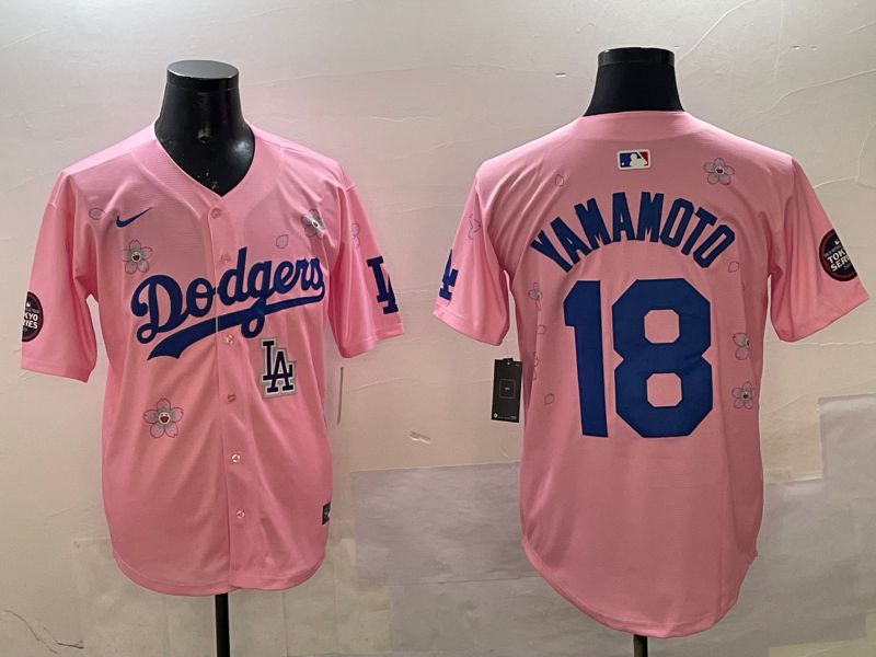 Men Los Angeles Dodgers 18 Yamamoto Pink Sakura Edition 2025 Nike MLB Jersey style 10